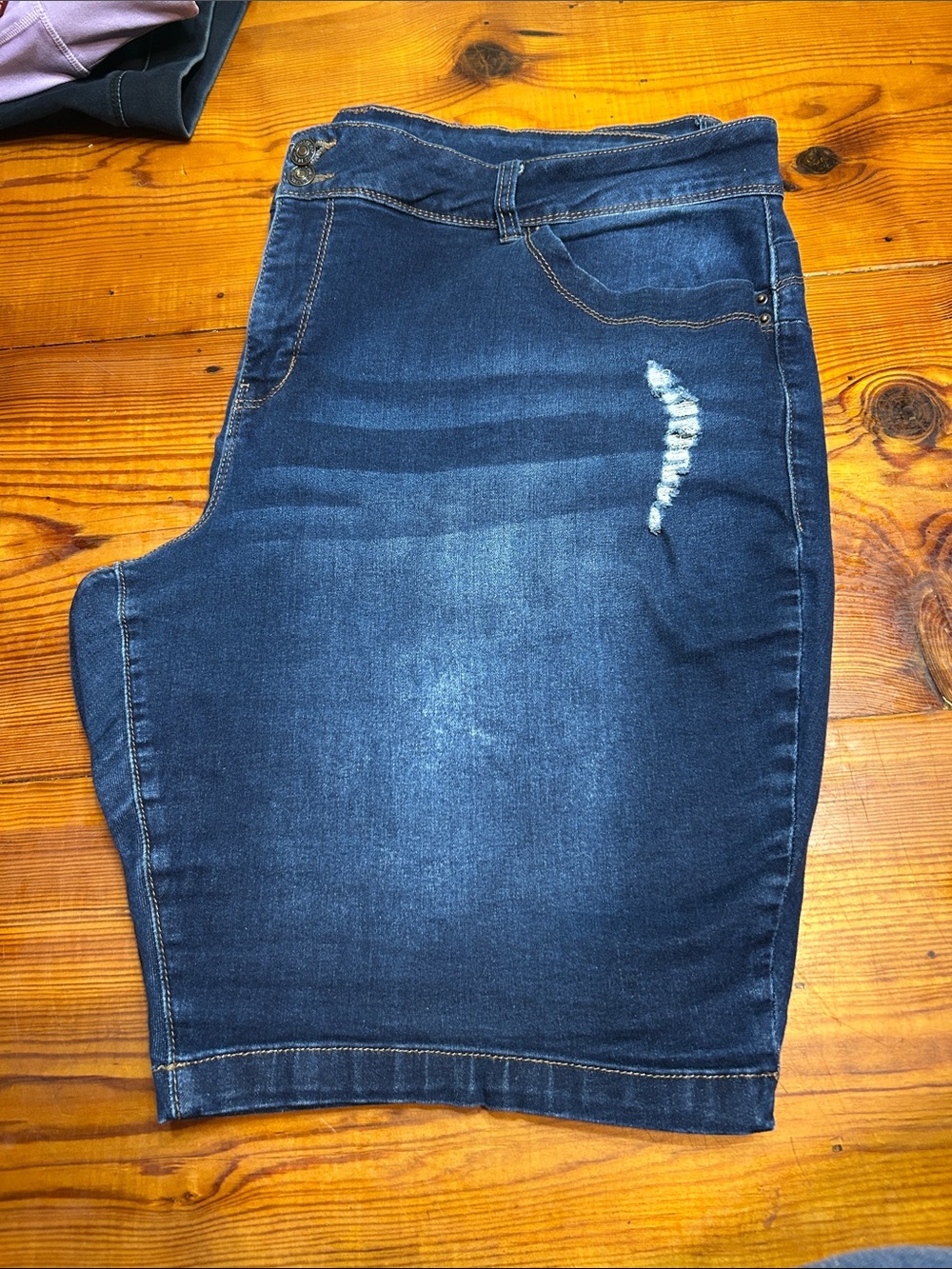 Dark Blue Distressed Denim Skirt